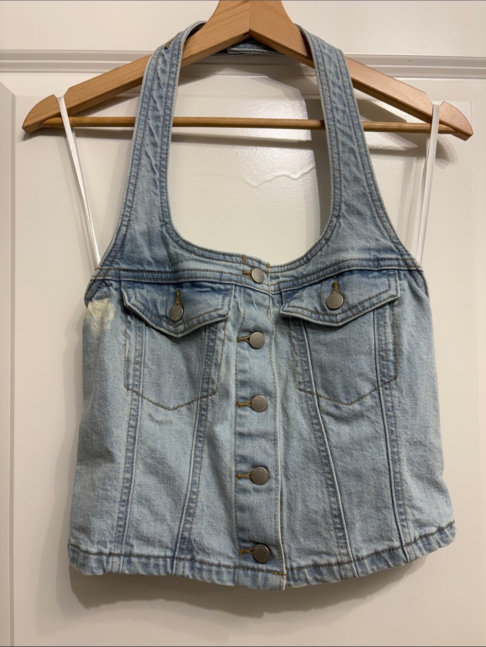 Universal Thread Light Blue Denim Halter Button-Front Top